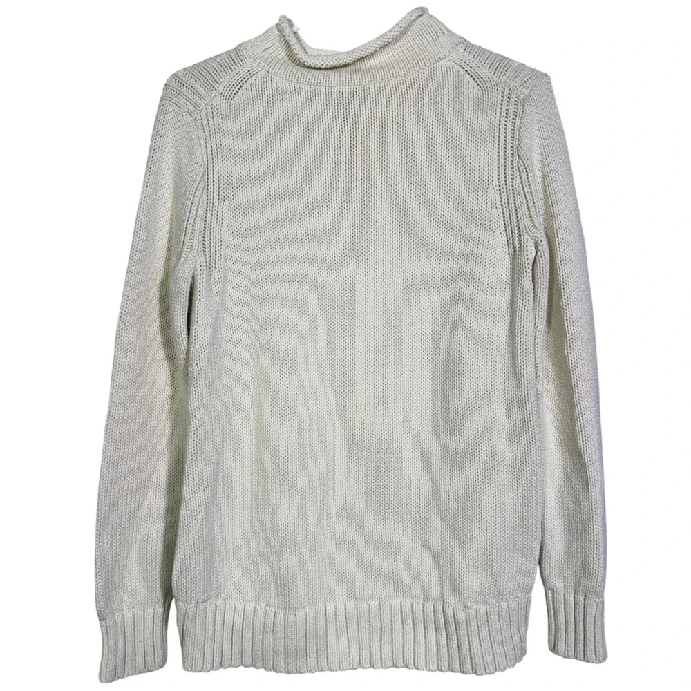J.Crew Women's 1988 Rollneck Cotton Sweater Size S Cream Fisherman Quiet Luxury